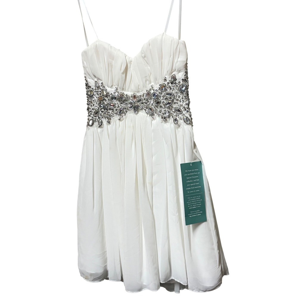 B. Smart White Chiffon Rhinestone Empire Waist Mini‎ Dress JI067A028 Size 1 NWT